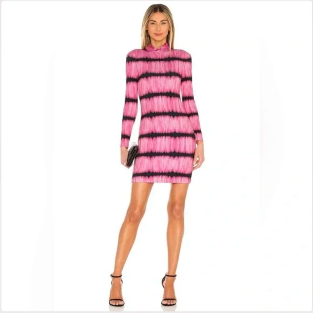 Alice + Olivia Pink and Black Mock Neck Bodycon Mini Dress